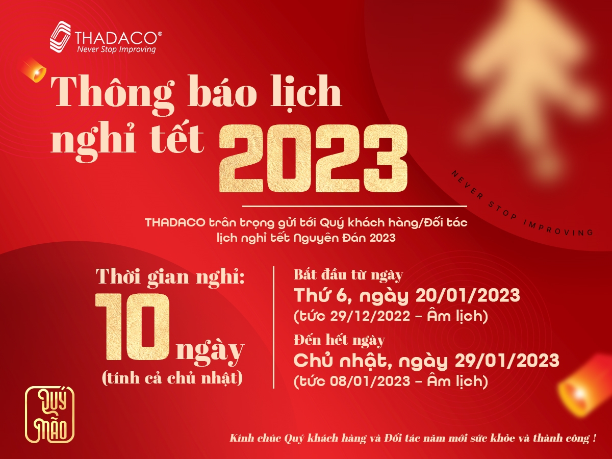 THADACO thông báo lịch nghỉ Tết Nguyên Đán 2023